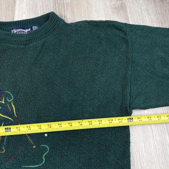 Vintage Scottish Isle Bernette Hand Framed Green Golf Embroidered Sweater USA XL - Picture 5 of 6